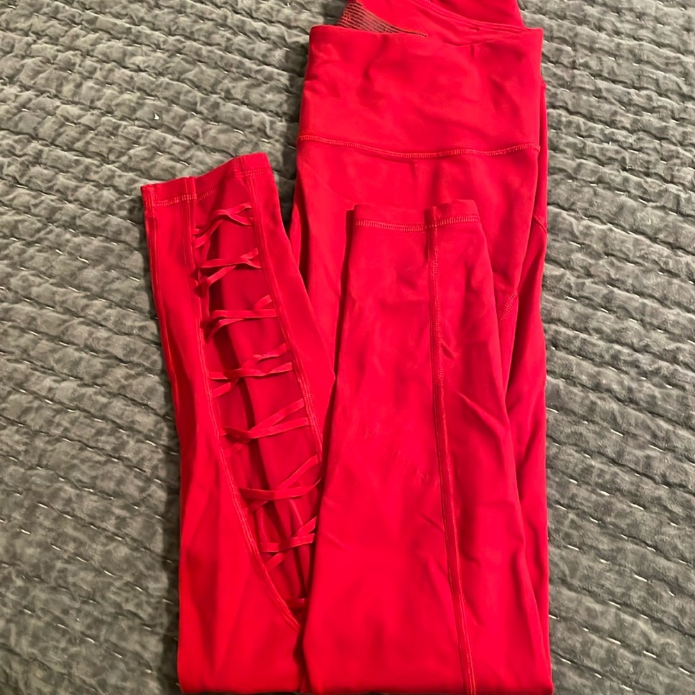 Victoria Sport medium leggings. Bright red with lace tie up calf detail